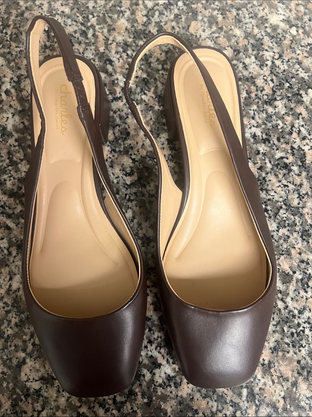 Charles By Charles David Brown Leather Slingback Square-Toe Flats